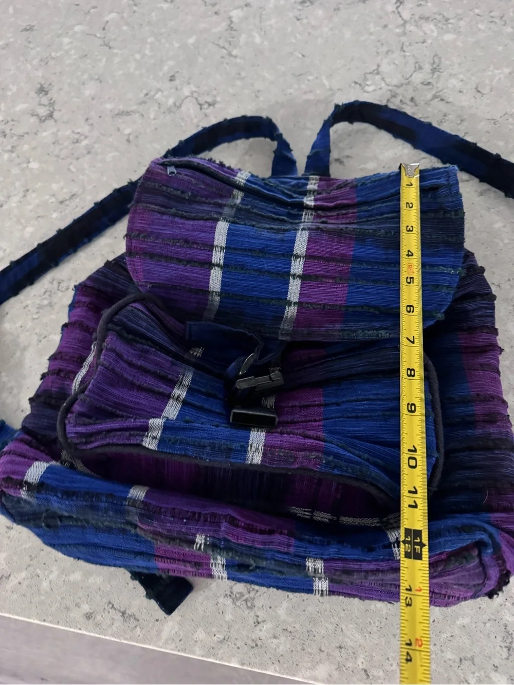 Handwoven Blue & Purple Striped Women's Backpack